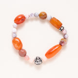 Botswana Agate, Carnelian & Tibetan Silver Buddha Bead Bracelet