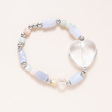 Blue Lace Agate, Amethyst, Brass & Crystal Heart Bracelet