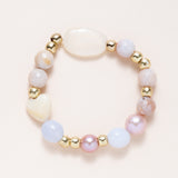 African Brass, Moonstone,  Blue Lace Agate, Precious Pearls & Geode Bracelet