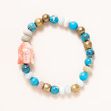 African Brass, Jasper, Amanzonite & Coral Composite Buddha Bead