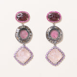 Moonfaced Garnet, Watermelon Tourmaline & Morganite Earrings