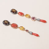 Italian Carved Carnelian, Coral, Citrine & Pink Sapphire Earrings