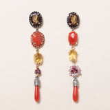 Italian Carved Carnelian, Coral, Citrine & Pink Sapphire Earrings