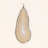 Sand Colored Geode Slice, Silver & diamond Pavé Pendant