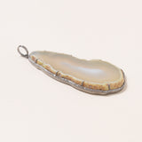 Sand Colored Geode Slice, Silver & diamond Pavé Pendant