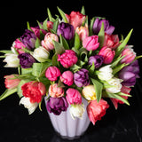 Mixed specialty tulips in a range of bright colors with lush green foliage designed by Bloom by Anuschka showcasing expert flower crafting.