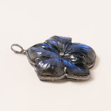 Hand Carved Labradorite Flower with Pavé Diamonds Pendant