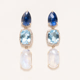 Neon Kyanite, Aquamarine, Moonstone, 14K Gold & Pavé Diamond Earrings
