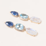 Neon Kyanite, Aquamarine, Moonstone, 14K Gold & Pavé Diamond Earrings