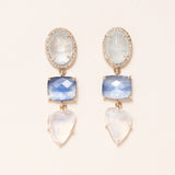 Aquamarine, Neon Kyanite, Moonstone, 14K Gold & Pave Diamond Earrings
