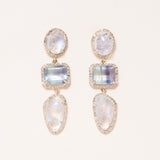 Faceted Moonstones, Fluorite, 14K Gold & Pavé Diamond Earrings