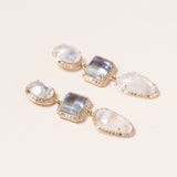 Faceted Moonstones, Fluorite, 14K Gold & Pavé Diamond Earrings