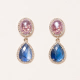 Sunstone, Neon Cyanite Drops, 14k Gold & Pave Diamonds Earrings