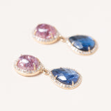 Sunstone, Neon Cyanite Drops, 14k Gold & Pave Diamonds Earrings