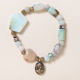 Amanzonite, Chrysocolla, Brass, Enamel & Diamonds