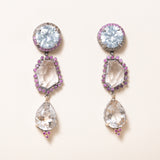 Silver Zircon, Rutilated Quartz & Amethyst Drop Earrings