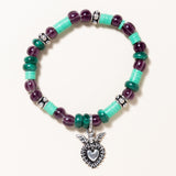 African Vinyl and Glass with Malachite, Nepalese Silver, Mexican Heart Pendant