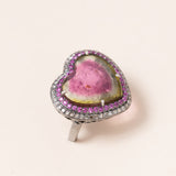 Watermelon Tourmaline Heart Ring