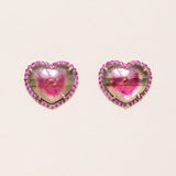 Watermelon Tourmaline Heart Studs