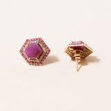 Raw Ruby Slices set in 18k Gold, Pave Diamonds and Rubies Earrings