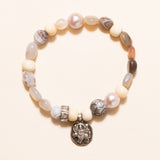 Botswana Agate, Bone, Brass, CZ Diamonds, Pearls & Silver
