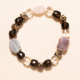 Agate and Brass with Smokey, Clear, and Rose Quartz Beads Bloom Bracelet