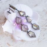 Rutilated Quartz set in Silver with Pave Diamonds Earrings