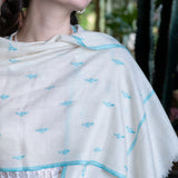 Hand Embroidered Pashmina with Turquoise Flowers