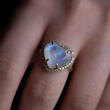 Moonstone Heart, 14K Gold & Diamond Pave Ring