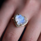 Moonstone Heart, 14K Gold & Diamond Pave Ring