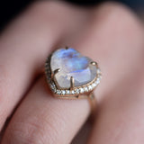 Moonstone Heart, 14K Gold & Diamond Pave Ring