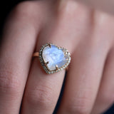 Moonstone Heart, 14K Gold & Diamond Pave Ring
