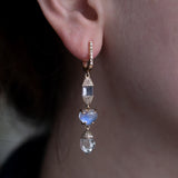 Morganite, Moonstone Hearts, Herkimer Diamond, 14K Gold & Pave Diamond Earrings