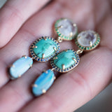 Moonstone, Kingman Turquoise, Australian Opal, 14K Gold with Pave Emeralds & Sapphires