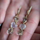 Morganite, Moonstone Hearts, Herkimer Diamond, 14K Gold & Pave Diamond Earrings