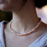 Dusty Rose Sweet Water Pearl Necklace with Silver Diamond Pave Infinity Clasp