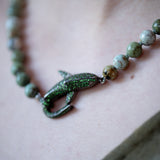 Variscite Necklace with Silver and Pave Emerald Shark Clasp