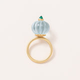 Carved Aquamarine, 18 Karat Gold and Emerald Ring