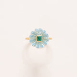 Carved Aquamarine, 18 Karat Gold and Emerald Ring