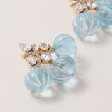 Carved Aquamarine, 18K Gold and Diamond Earrings