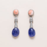 Tanzanite, Coral & pave Diamond Earrings