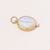 24k Gold Mother Of Pearl Pendant w/ Diamond & Silver Bee