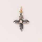24k Gold Pendant w/ Diamond & Silver Flower