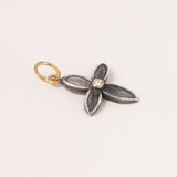 24k Gold Pendant w/ Diamond & Silver Flower