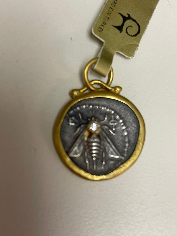 24k Gold Pendant w/ Diamond & Silver Ephesus Coin - Tetra Drachm Queen Been