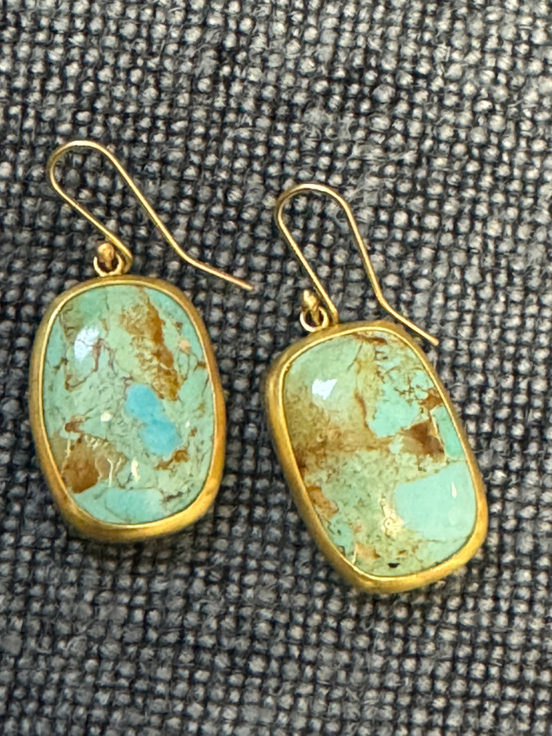 22K Gold Dangling Turquoise Earrings