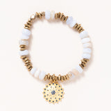 Brass, Blue Lace Agate & Silver/Gold Plated Pendant with Sapphires
