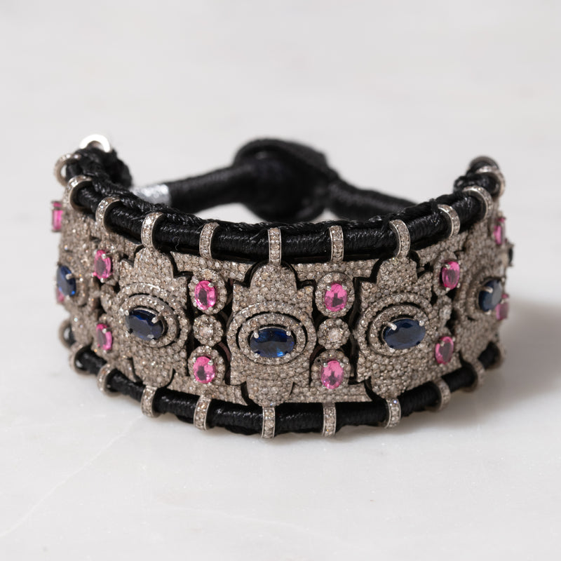 Pink and Blue Sapphires Thread Bracelet