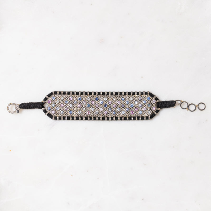 Blue and Pink Sapphire with Pave Diamonds Thread Bracelet