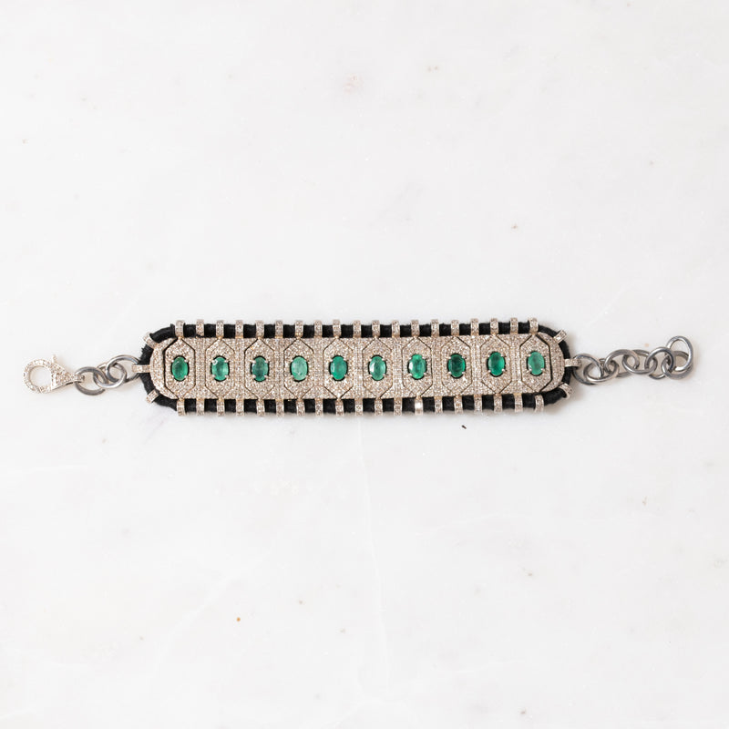 Emerald and Diamond Thread and Chain Bracelet